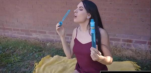  Girls Out West - Hairy chick rubs her big clit outdoors